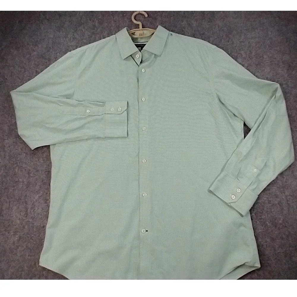Banana Republic Mens XL Non-Iron Slim‎ Fit Green Micro Check Button Down Shirt